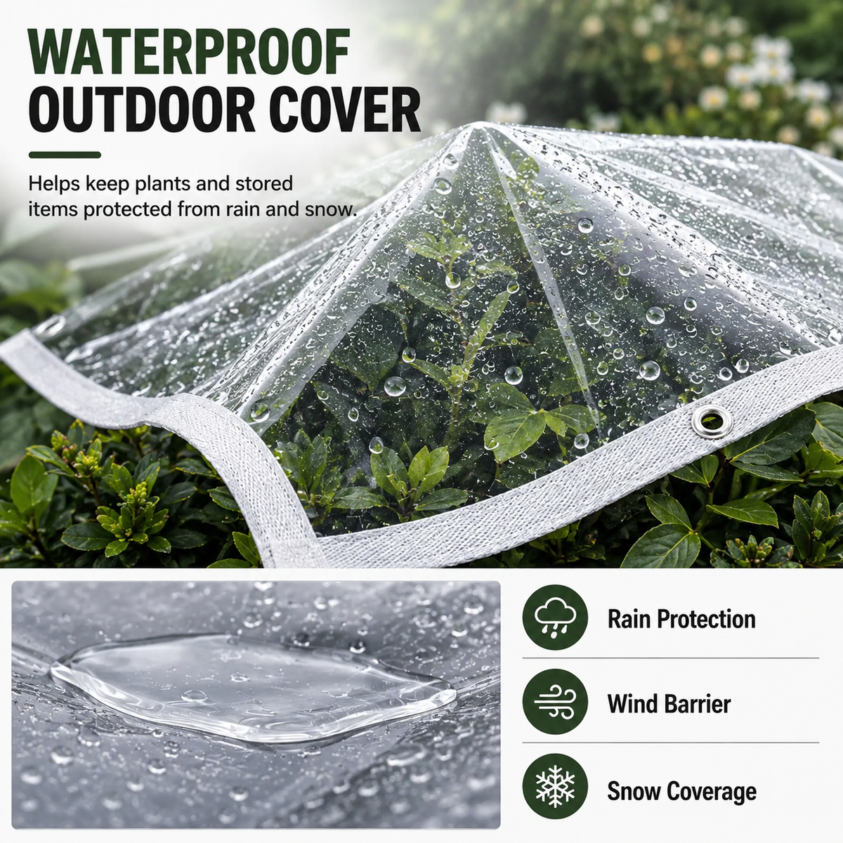 Clear Waterproof PE Tarp, Transparent Outdoor Cover with Metal Grommets🛡️