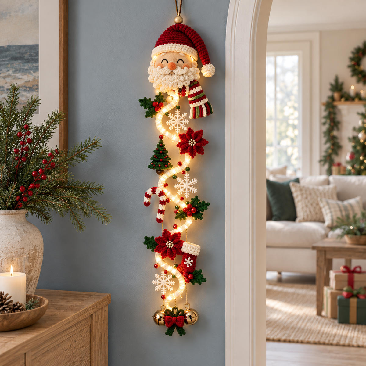 🎄 Glowing Christmas Door Hanger | 6 Festive Lighted Designs with Warm Glow, Dimensional Details & Space-Saving Vertical Décor ✨